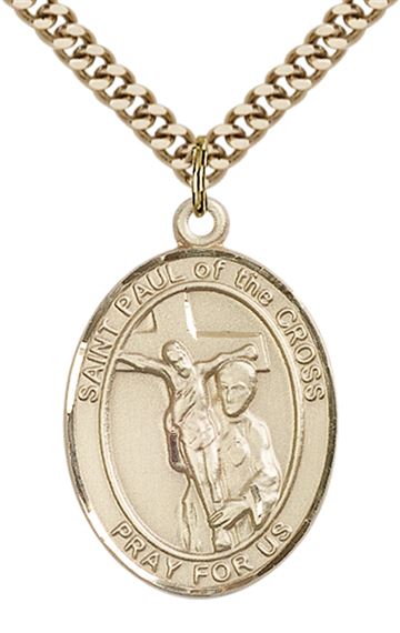 14KT GOLD FILLED ST PAUL OF THE CROSS PENDANT WITH CHAIN - 1" x 3/4"