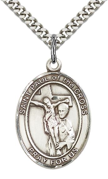 STERLING SILVER ST PAUL OF THE CROSS PENDANT WITH CHAIN - 1" x 3/4"