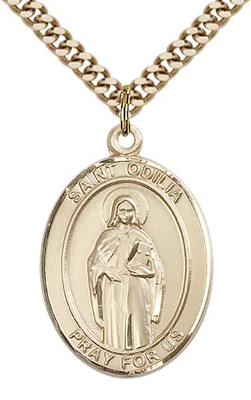 14KT GOLD FILLED ST ODILIA PENDANT WITH CHAIN - 1" x 3/4"