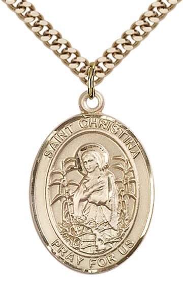 14KT GOLD FILLED ST CHRISTINA THE ASTONISHING PENDANT WITH CHAIN - 1" x 3/4"