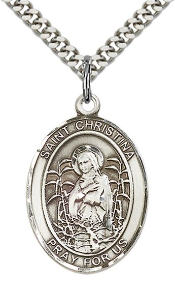 STERLING SILVER ST CHRISTINA THE ASTONISHING PENDANT WITH CHAIN - 1" x 3/4"