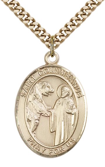 14KT GOLD FILLED ST COLUMBANUS PENDANT WITH CHAIN - 1" x 3/4"