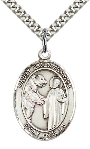 STERLING SILVER ST COLUMBANUS PENDANT WITH CHAIN - 1" x 3/4"