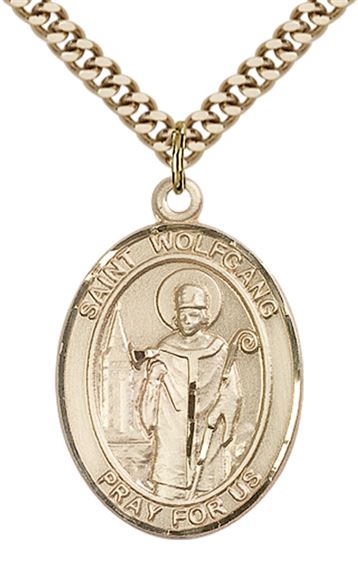 14KT GOLD FILLED ST WOLFGANG PENDANT WITH CHAIN - 1" x 3/4"