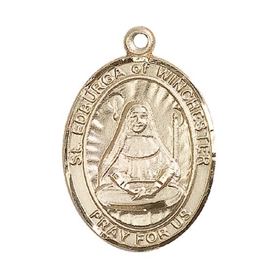 14KT GOLD ST EDBURGA OF WINCHESTER MEDAL - 1" x 3/4"