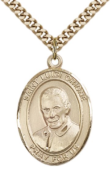 14KT GOLD FILLED ST LUIGI ORIONE PENDANT WITH CHAIN - 1" x 3/4"