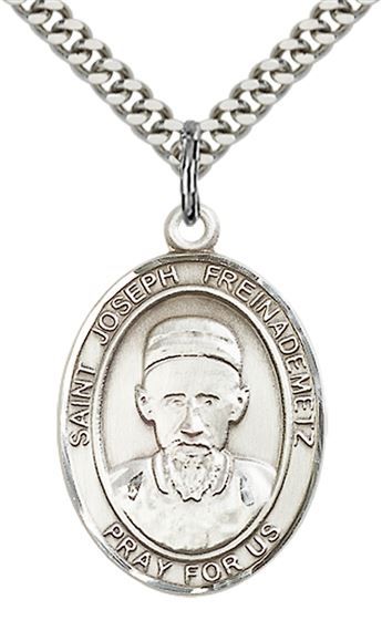 STERLING SILVER ST JOSEPH FREINADEMETZ PENDANT WITH CHAIN - 1" x 3/4"
