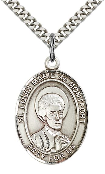 STERLING SILVER ST LOUIS MARIE DE MONTFORT PENDANT WITH CHAIN - 1" x 3/4"