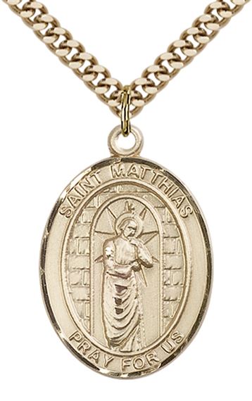 14KT GOLD FILLED ST MATTHIAS THE APOSTLE PENDANT WITH CHAIN - 1" x 3/4"