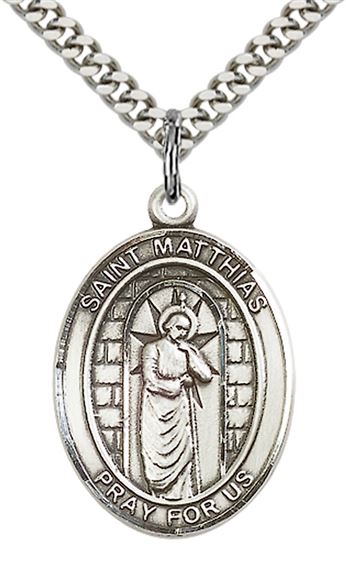 STERLING SILVER ST MATTHIAS THE APOSTLE PENDANT WITH CHAIN - 1" x 3/4"