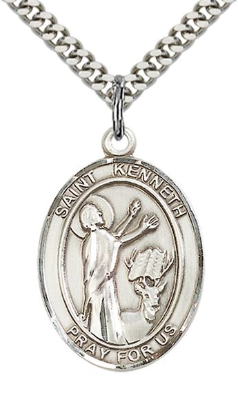 STERLING SILVER ST KENNETH PENDANT WITH CHAIN - 1" x 3/4"
