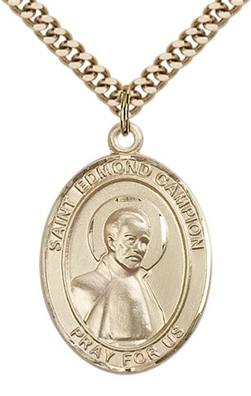 14KT GOLD FILLED ST EDMUND CAMPION PENDANT WITH CHAIN - 1" x 3/4"