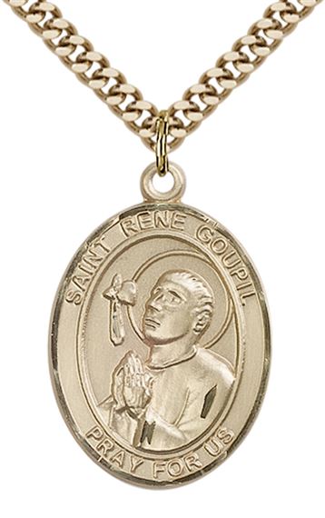 14KT GOLD FILLED ST RENE GOUPIL PENDANT WITH CHAIN - 1" x 3/4"