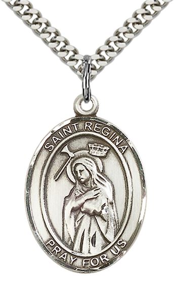 STERLING SILVER ST REGINA PENDANT WITH CHAIN - 1" x 3/4"
