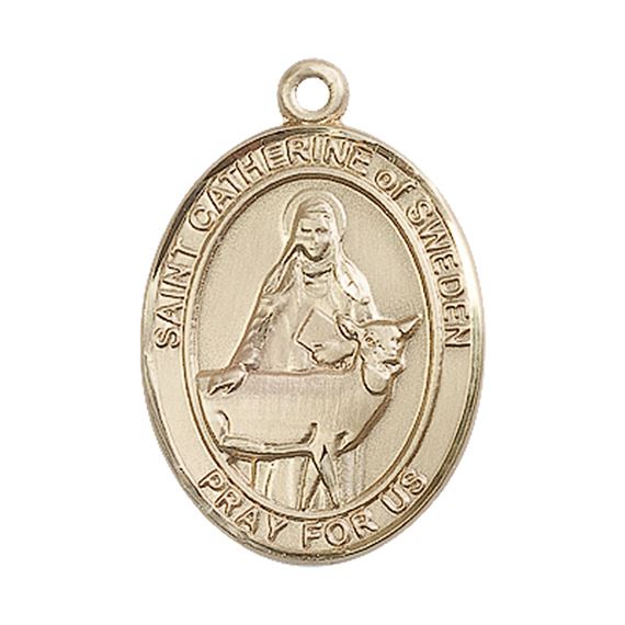 14KT GOLD ST CATHERINE OF SWEDEN MEDAL - 1" x 3/4"