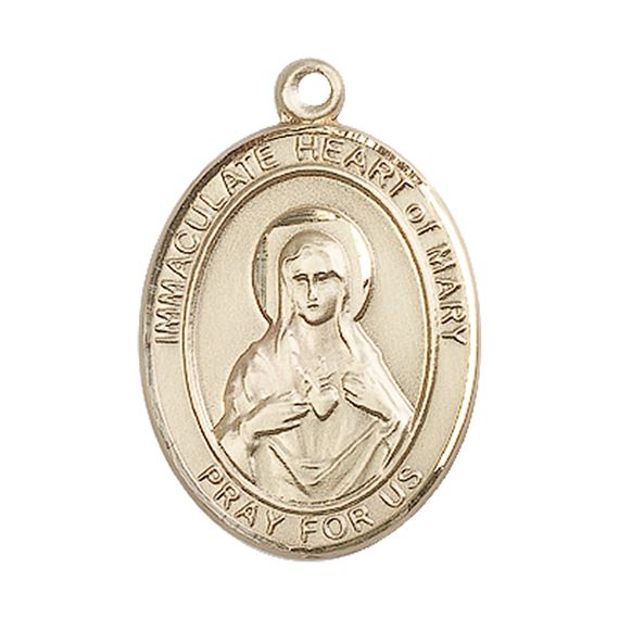 14KT GOLD IMMACULATE HEART OF MARY MEDAL - 1" x 3/4"