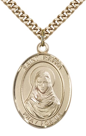 14KT GOLD FILLED ST RAFKA PENDANT WITH CHAIN - 1" x 3/4"