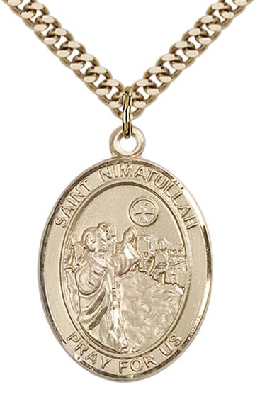14KT GOLD FILLED ST NIMATULLAH PENDANT WITH CHAIN - 1" x 3/4"