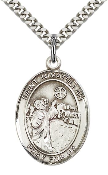 STERLING SILVER ST NIMATULLAH PENDANT WITH CHAIN - 1" x 3/4"
