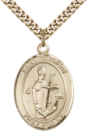 14KT GOLD FILLED ST CLEMENT PENDANT WITH CHAIN - 1" x 3/4"