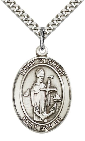 STERLING SILVER ST CLEMENT PENDANT WITH CHAIN - 1" x 3/4"