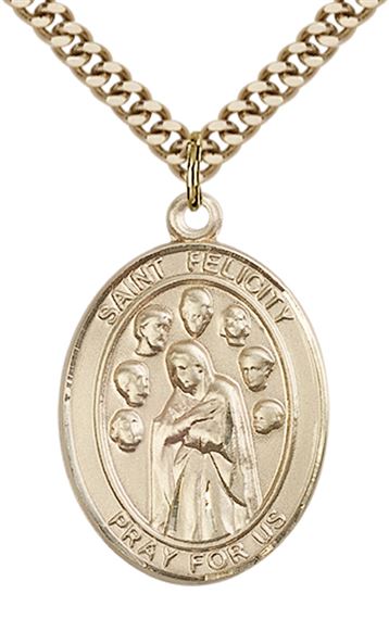 14KT GOLD FILLED ST FELICITY PENDANT WITH CHAIN - 1" x 3/4"