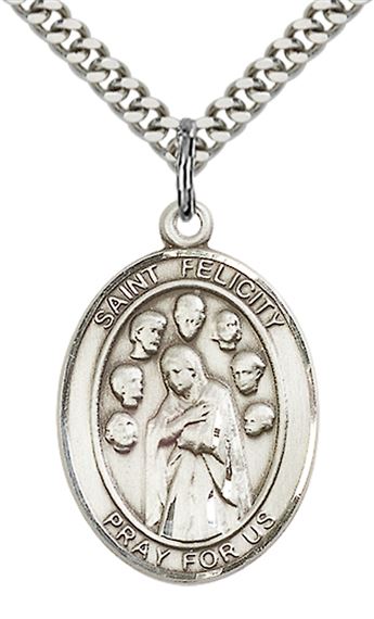 STERLING SILVER ST FELICITY PENDANT WITH CHAIN - 1" x 3/4"