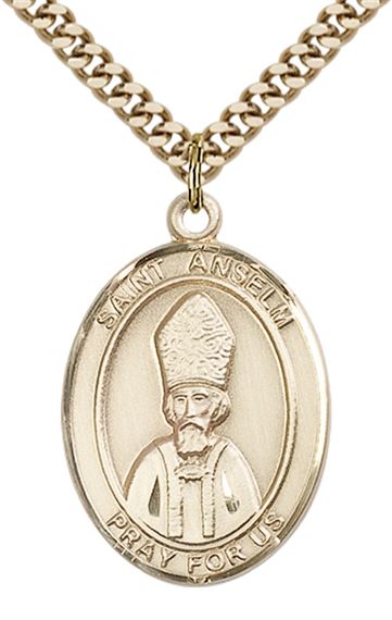 14KT GOLD FILLED ST ANSELM OF CANTERBURY PENDANT WITH CHAIN - 1" x 3/4"