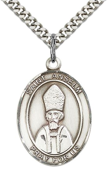 STERLING SILVER ST ANSELM OF CANTERBURY PENDANT WITH CHAIN - 1" x 3/4"