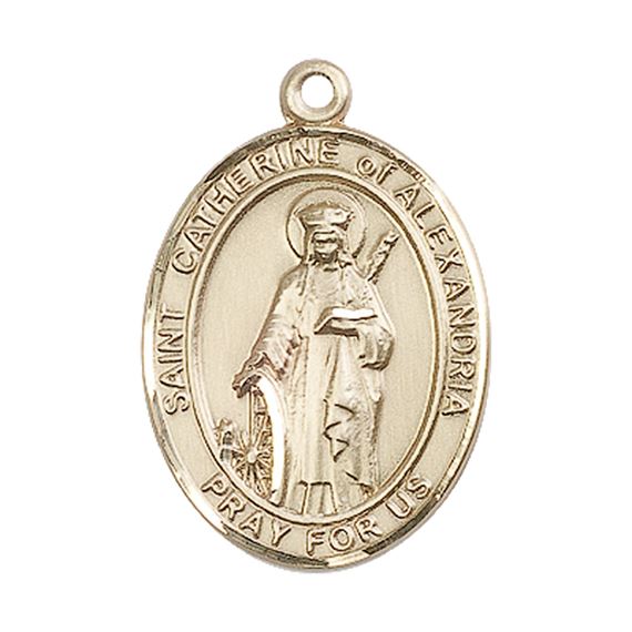 14KT GOLD ST CATHERINE OF ALEXANDRIA MEDAL - 1" x 3/4"