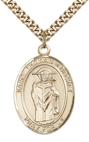14KT GOLD FILLED ST THOMAS A BECKET PENDANT WITH CHAIN - 1" x 3/4"