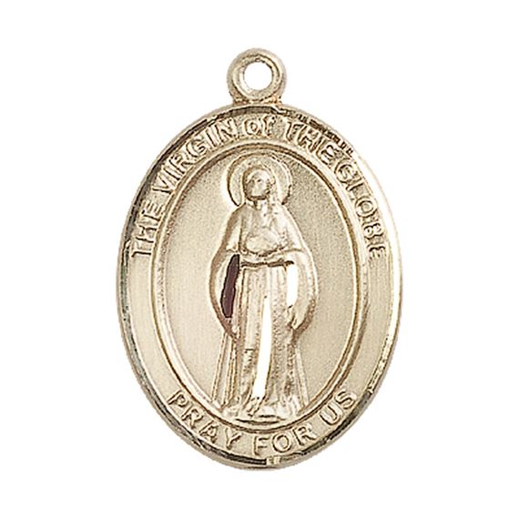 14KT GOLD VIRGIN OF THE GLOBE MEDAL - 1" x 3/4"