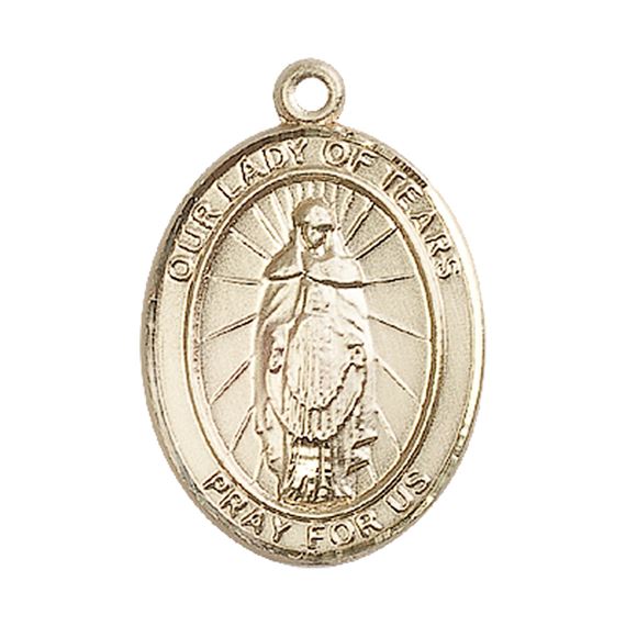 14KT GOLD OUR LADY OF TEARS MEDAL - 1" x 3/4"