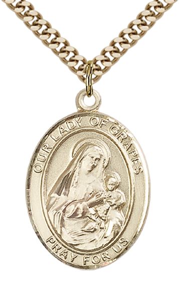 14KT GOLD FILLED OUR LADY OF GRAPES PENDANT WITH CHAIN - 1" x 3/4"