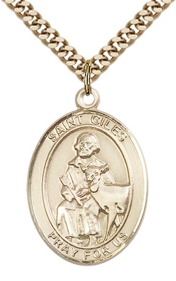 14KT GOLD FILLED ST GILES PENDANT WITH CHAIN - 1" x 3/4"