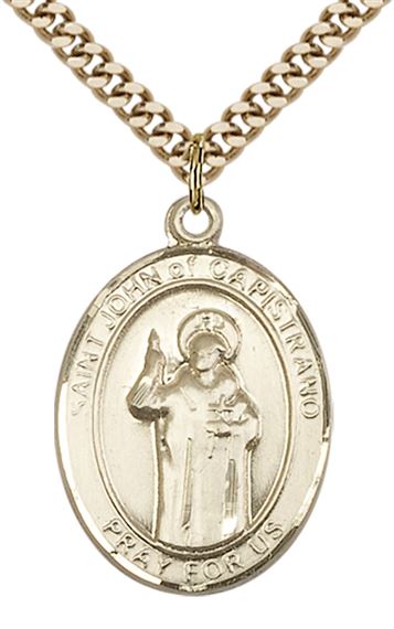 14KT GOLD FILLED ST JOHN OF CAPISTRANO PENDANT WITH CHAIN - 1" x 3/4"