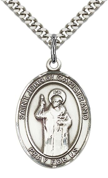 STERLING SILVER ST JOHN OF CAPISTRANO PENDANT WITH CHAIN - 1" x 3/4"