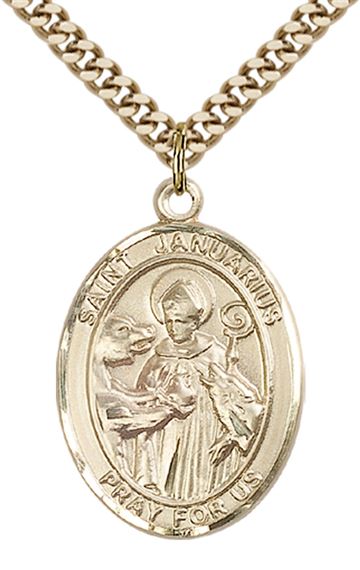 14KT GOLD FILLED ST JANUARIUS PENDANT WITH CHAIN - 1" x 3/4"