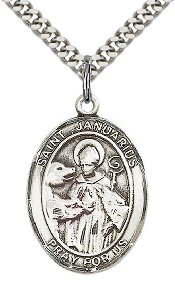 STERLING SILVER ST JANUARIUS PENDANT WITH CHAIN - 1" x 3/4"