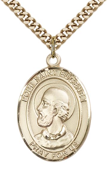 14KT GOLD FILLED POPE ST EUGENE I PENDANT WITH CHAIN - 1" x 3/4"