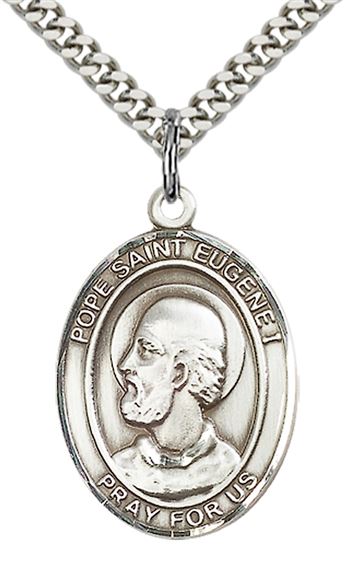 STERLING SILVER POPE ST EUGENE I PENDANT WITH CHAIN - 1" x 3/4"