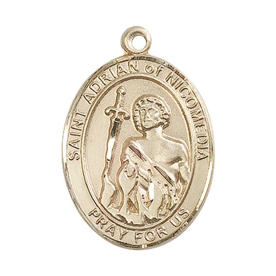 14KT GOLD ST ADRIAN OF NICOMEDIA MEDAL - 1" x 3/4"