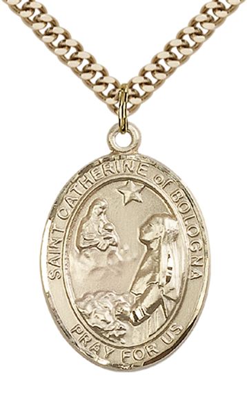 14KT GOLD FILLED ST CATHERINE OF BOLOGNA PENDANT WITH CHAIN - 1" x 3/4"