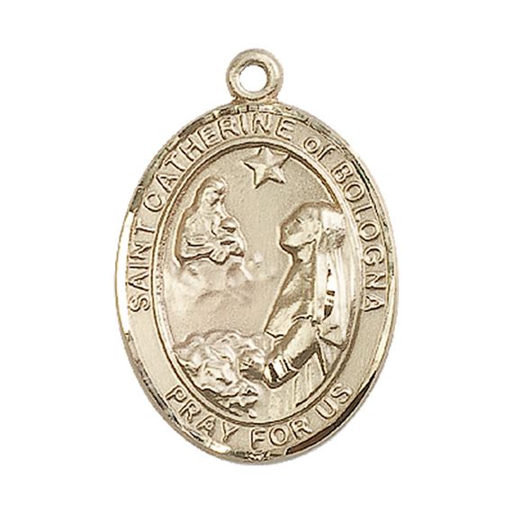 14KT GOLD ST CATHERINE OF BOLOGNA MEDAL - 1" x 3/4"