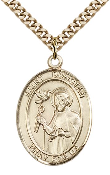 14KT GOLD FILLED ST DUNSTAN PENDANT WITH CHAIN - 1" x 3/4"