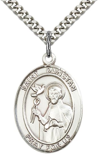 STERLING SILVER ST DUNSTAN PENDANT WITH CHAIN - 1" x 3/4"