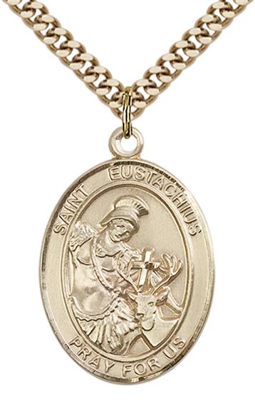 14KT GOLD FILLED ST EUSTACHIUS PENDANT WITH CHAIN - 1" x 3/4"