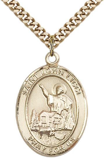 14KT GOLD FILLED ST JOHN LICCI PENDANT WITH CHAIN - 1" x 3/4"