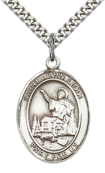 STERLING SILVER ST JOHN LICCI PENDANT WITH CHAIN - 1" x 3/4"