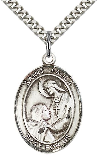 STERLING SILVER ST PAULA PENDANT WITH CHAIN - 1" x 3/4"